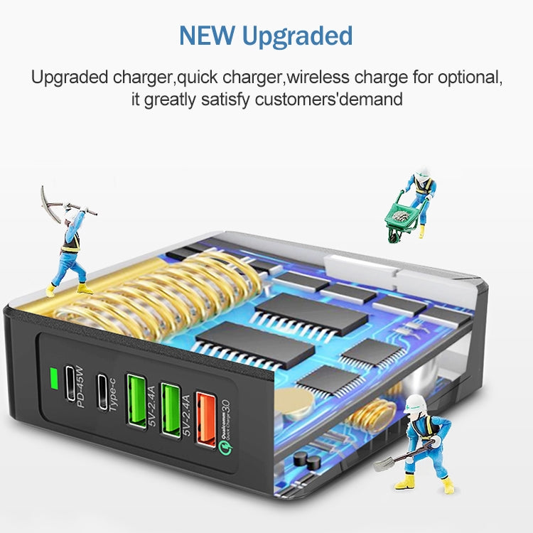 Carregador de Secretária F88W com 3 x USB + 2 x USB-C / Tipo-C Portas QC3.0 com Função de Carregamento Sem Fios, F88W