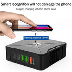 Carregador de Secretária F88W com 3 x USB + 2 x USB-C / Tipo-C Portas QC3.0 com Função de Carregamento Sem Fios, F88W