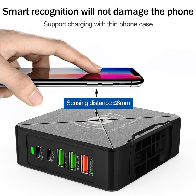 Carregador de Secretária F88W com 3 x USB + 2 x USB-C / Tipo-C Portas QC3.0 com Função de Carregamento Sem Fios, F88W
