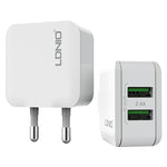 LDNIO A2201 Cabeça de Carregamento Dupla USB 2.4A Adaptador de Carregamento Direto para Telemóvel com Cabo de Dados 8 Pinos, 8 Pinos
