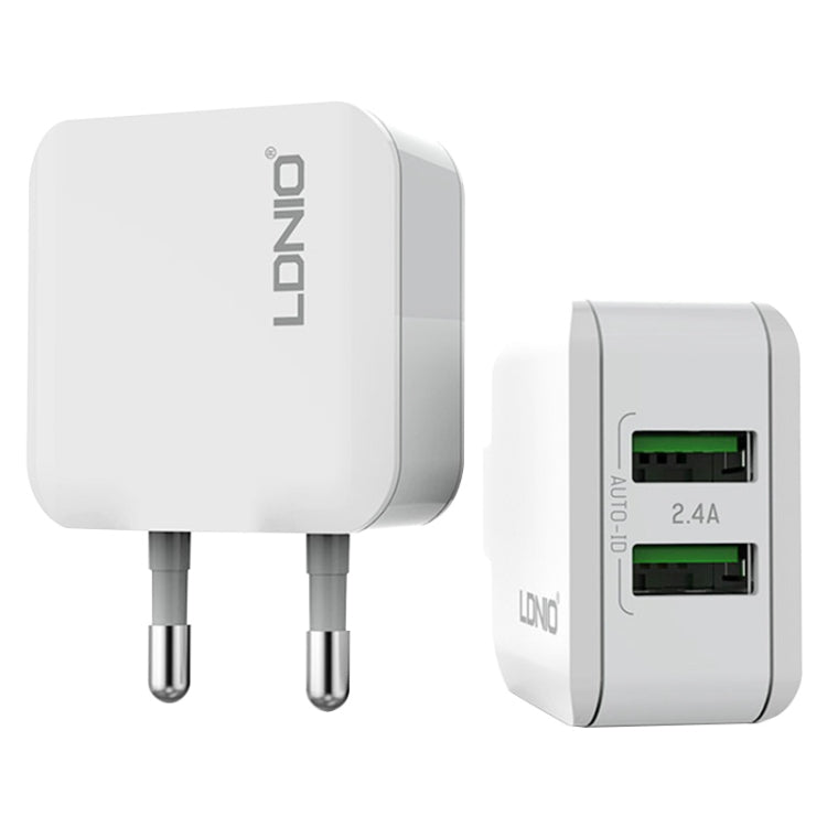 LDNIO A2201 Cabeça de Carregamento Dupla USB 2.4A Adaptador de Carregamento Direto para Telemóvel com Cabo de Dados 8 Pinos, 8 Pinos