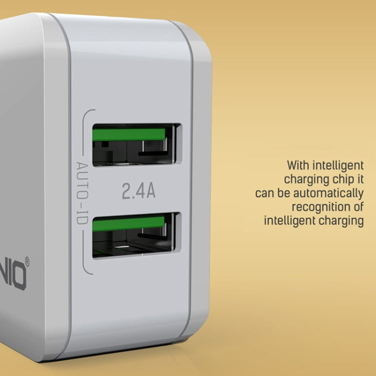 LDNIO A2201 Cabeça de Carregamento Dupla USB 2.4A Adaptador de Carregamento Direto para Telemóvel com Cabo de Dados 8 Pinos, 8 Pinos