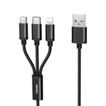 Cabo de Carregamento REMAX RC-131TH 1m 2.8A 3 em 1 USB para 8 Pinos & USB-C / Tipo-C & Micro USB