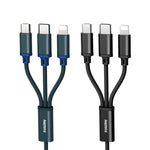 Cabo de Carregamento REMAX RC-131TH 1m 2.8A 3 em 1 USB para 8 Pinos & USB-C / Tipo-C & Micro USB