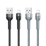 Cabo de Dados REMAX RC-124i 1m 2.4A USB para 8 Pinos com Trança de Liga de Alumínio para Carregamento Rápido para iPhone, iPad, 8 Pinos