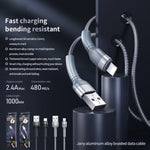 Cabo de Dados REMAX RC-124i 1m 2.4A USB para 8 Pinos com Trança de Liga de Alumínio para Carregamento Rápido para iPhone, iPad, 8 Pinos