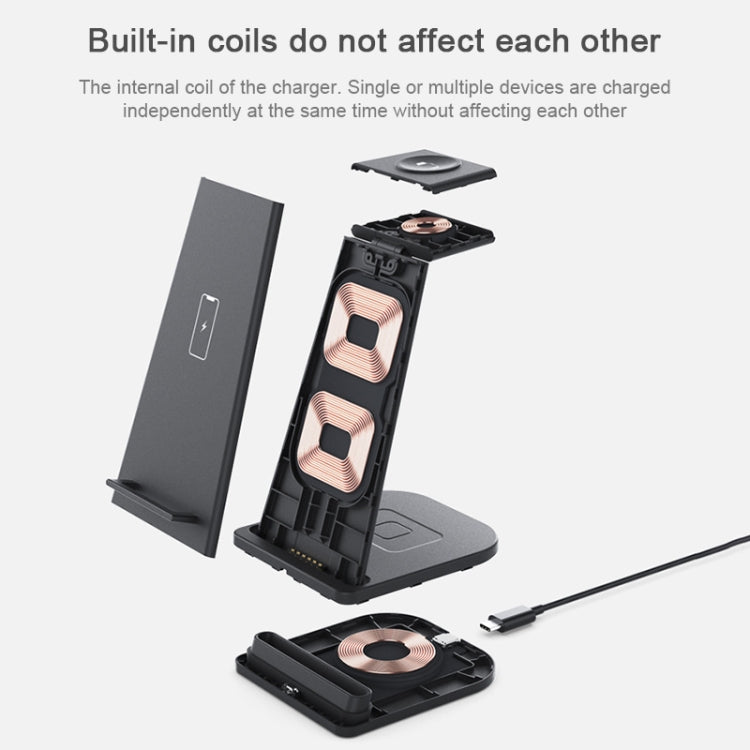 Suporte de Carregamento Multifuncional Dobrável 3 em 1 HQ-UD21 para Telemóvel, Relógio e Carregador Sem Fios para iPhones, Apple Watch e Airpods, HQ-UD21
