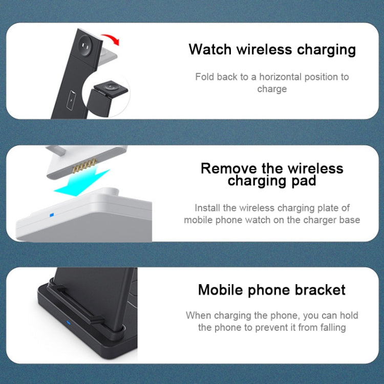 Suporte de Carregamento Multifuncional Dobrável 3 em 1 HQ-UD21 para Telemóvel, Relógio e Carregador Sem Fios para iPhones, Apple Watch e Airpods, HQ-UD21