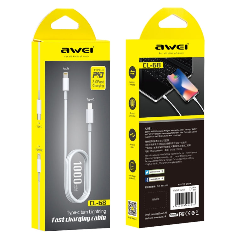 AWEI CL-68 Cabo de Dados de Carregamento Rápido PD 3A Tipo-C / USB-C para 8 Pinos, Comprimento: 1m