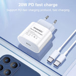 Carregador de Viagem PD 20W Interface USB-C / Type-C Única, Ficha US, 20W Ficha US