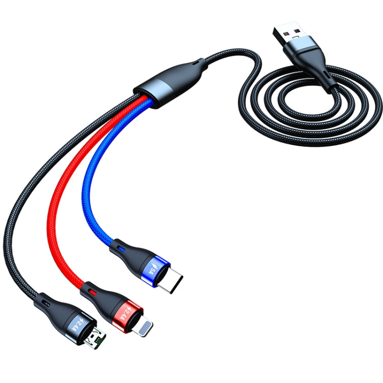 Cabo de Dados de Carregamento Rápido 40W 5A USB para Micro USB + USB-C / Tipo-C + 8 Pinos, Comprimento do Cabo: 1.2m, 1.2m