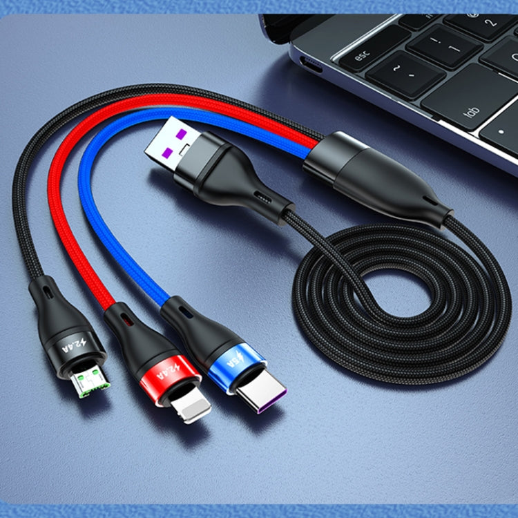 Cabo de Dados de Carregamento Rápido 40W 5A USB para Micro USB + USB-C / Tipo-C + 8 Pinos, Comprimento do Cabo: 1.2m, 1.2m