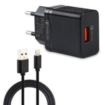 Conjunto de Carregador de Viagem LZ-728 2 em 1 18W QC 3.0 Interface USB + Cabo de Dados USB para 8 Pinos, Plugue EU, Comprimento do Cabo: 1m, com Cabo de 8 Pinos