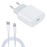 L-012 Carregador de Viagem 2 em 1 20W PD USB-C / Type-C + Conjunto de Cabo de Dados USB-C / Type-C para 8 Pinos, Ficha EU