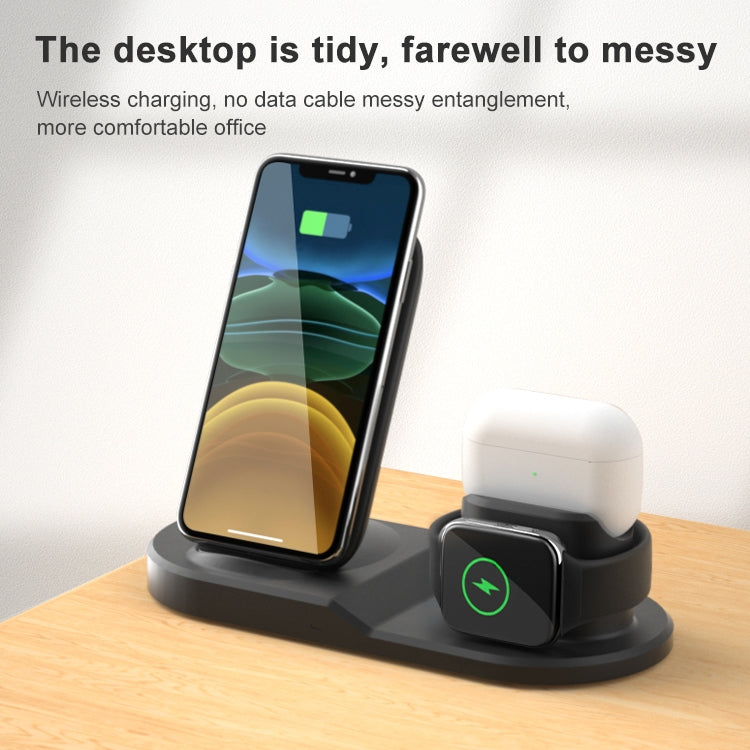 OJD-45 Carregador Sem Fios Multi-funções 3 em 1 QI 10W para Telemóvel + Relógio + Porta de Carregamento para Auriculares 8 Pinos, para Telemóveis, Relógios e AirPods 2, OJD-45