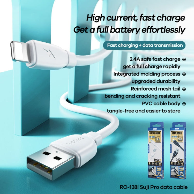 REMAX RC-138i Cabo de Dados de Carregamento Rápido 2.4A USB para 8 Pinos Suji Pro, Comprimento do Cabo: 1m, 8 Pinos