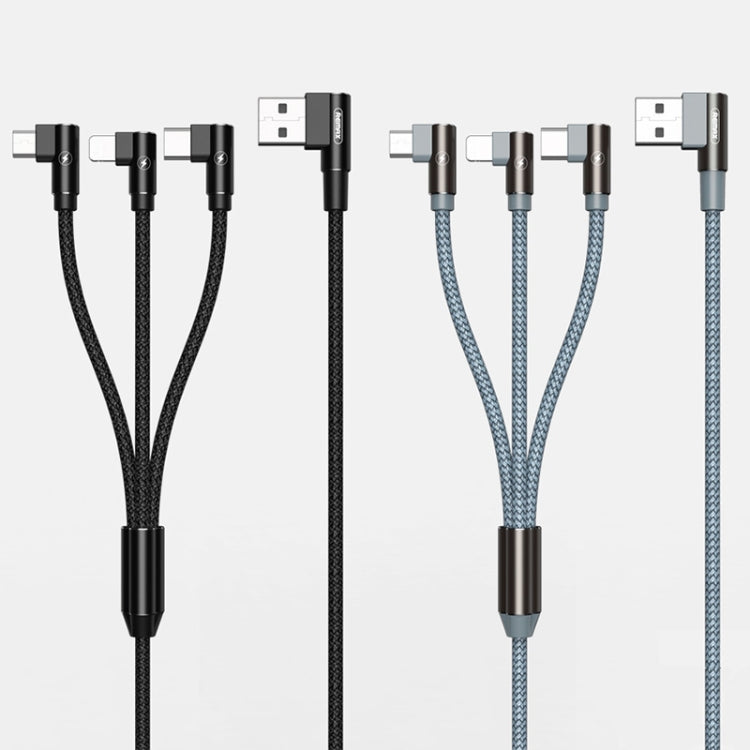 REMAX RC-167th Cabo de Carregamento de Cotovelo Série Range 3 em 1 2.1A USB para 8 Pinos + USB-C / Tipo-C + Micro USB, Comprimento do Cabo: 1m