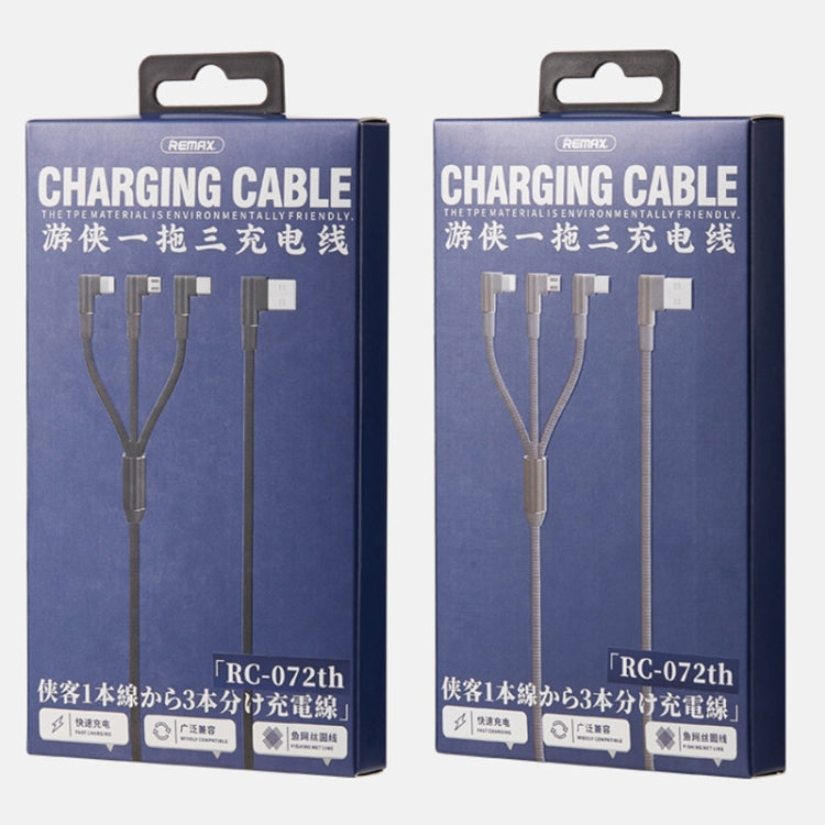 REMAX RC-167th Cabo de Carregamento de Cotovelo Série Range 3 em 1 2.1A USB para 8 Pinos + USB-C / Tipo-C + Micro USB, Comprimento do Cabo: 1m