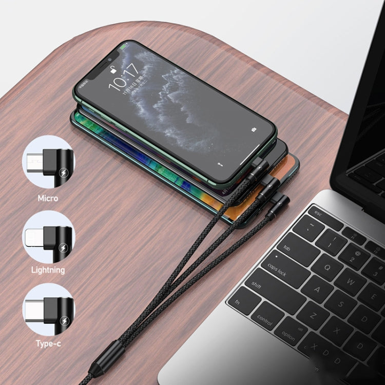 REMAX RC-167th Cabo de Carregamento de Cotovelo Série Range 3 em 1 2.1A USB para 8 Pinos + USB-C / Tipo-C + Micro USB, Comprimento do Cabo: 1m