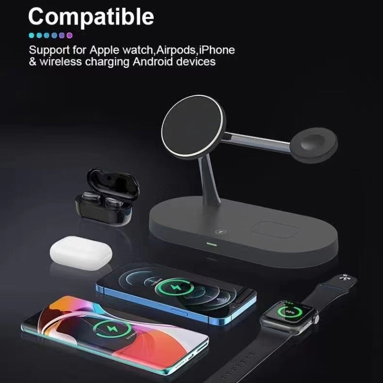 Carregador Sem Fios Magnético Multifuncional 5 em 1 15W para iPhone 12 Series & Apple Watchs & AirPods 1 / 2 / Pro, com Luz LED
