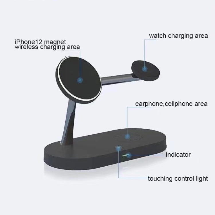 Carregador Sem Fios Magnético Multifuncional 5 em 1 15W para iPhone 12 Series & Apple Watchs & AirPods 1 / 2 / Pro, com Luz LED