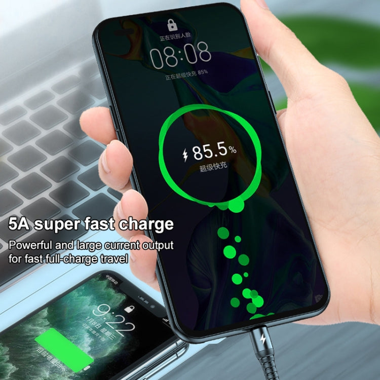 K061 Cabo de Dados de Carregamento Rápido Redondo 3 em 1 USB para 8 Pinos + USB-C / Tipo-C + Micro USB 1.2m 5A