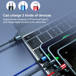 K061 Cabo de Dados de Carregamento Rápido Redondo 3 em 1 USB para 8 Pinos + USB-C / Tipo-C + Micro USB 1.2m 5A