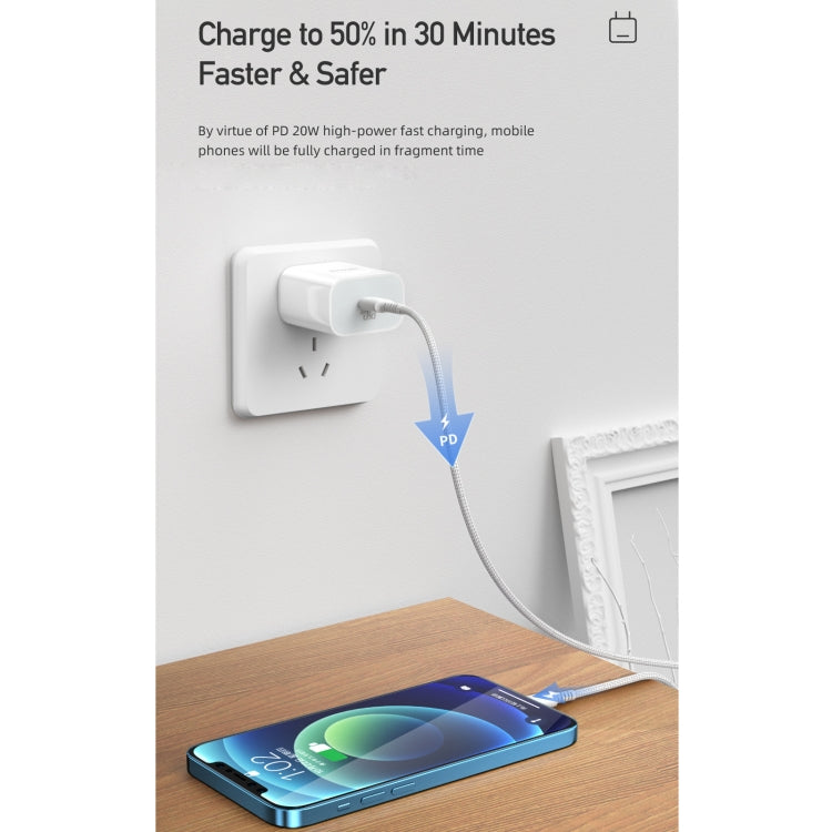 awei PD5 PD 20W Carregador de Viagem de Carregamento Rápido com Cabo Type-C / USB-C para 8 Pinos, Ficha US