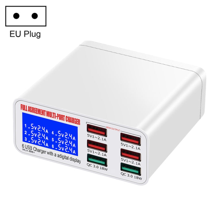 WLX-896+ Carregador USB Digital Inteligente Multi-funções 6 em 1, WLX-896+(Plug AU), WLX-896+(Plug UE), WLX-896+(Plug UK), WLX-896+(Plug US)