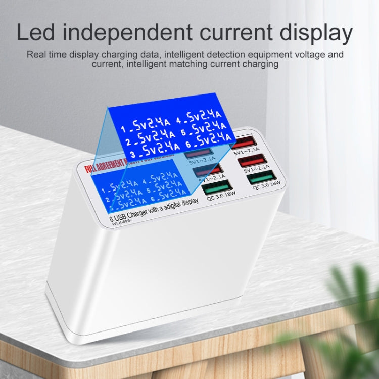 WLX-896+ Carregador USB Digital Inteligente Multi-funções 6 em 1, WLX-896+(Plug AU), WLX-896+(Plug UE), WLX-896+(Plug UK), WLX-896+(Plug US)