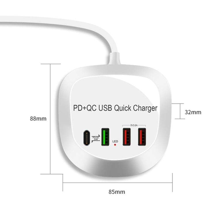 WLX-T3P Carregador USB Inteligente de Carregamento Rápido Multi-funções PD + QC 4 em 1, WLX-T3P Plug AU, WLX-T3P Plug UE, WLX-T3P Plug UK, WLX-T3P Plug US