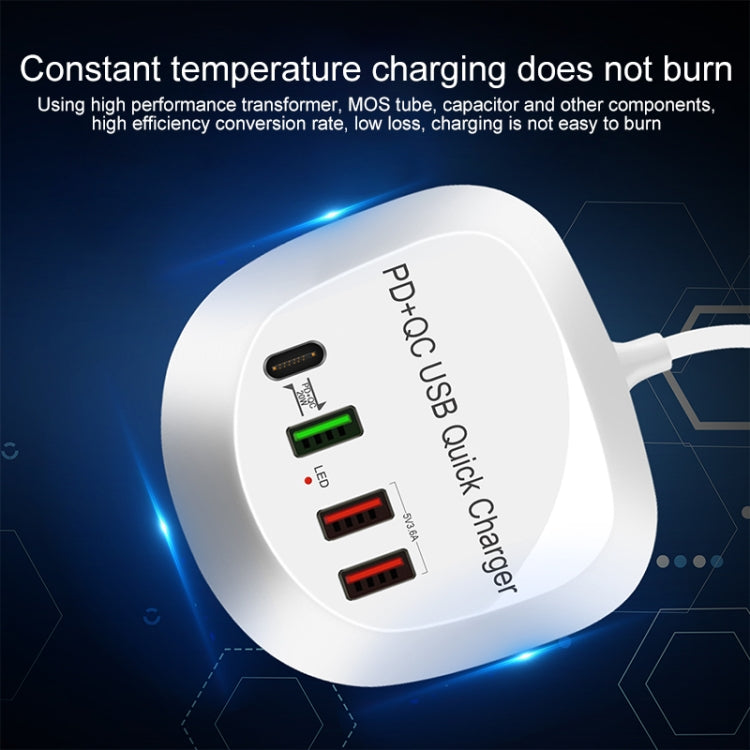 WLX-T3P Carregador USB Inteligente de Carregamento Rápido Multi-funções PD + QC 4 em 1, WLX-T3P Plug AU, WLX-T3P Plug UE, WLX-T3P Plug UK, WLX-T3P Plug US
