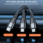 ADC-138 Cabo de Dados Trançado de Carregamento Rápido 66W 3 em 1 USB para 8 Pinos + Micro USB + USB-C / Tipo-C, Comprimento do Cabo: 1.2m