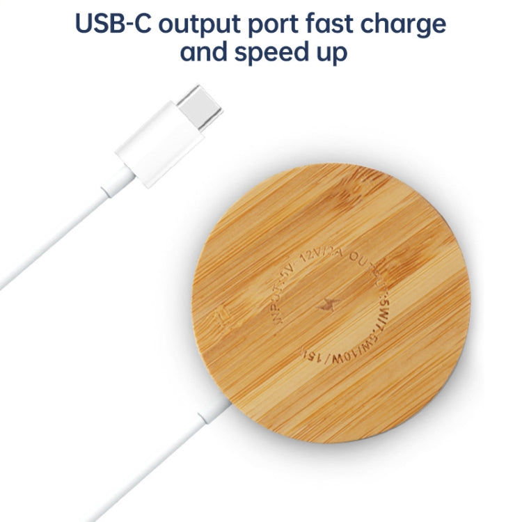 Carregador Sem Fios Magnético Redondo de Bambu Magsafe 15W JYD01