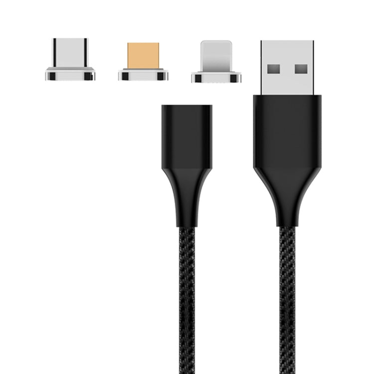 Cabo de Dados Magnético Trançado em Nylon M11 3 em 1 3A USB para 8 Pinos + Micro USB + USB-C / Tipo-C, Comprimento do Cabo: 1m, 8 Pinos + Micro USB + USB-C / Tipo-C
