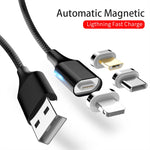 Cabo de Dados Magnético Trançado em Nylon M11 3 em 1 3A USB para 8 Pinos + Micro USB + USB-C / Tipo-C, Comprimento do Cabo: 1m, 8 Pinos + Micro USB + USB-C / Tipo-C