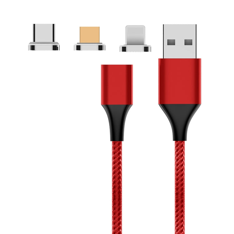 Cabo de Dados Magnético Trançado em Nylon M11 3 em 1 3A USB para 8 Pinos + Micro USB + USB-C / Tipo-C, Comprimento do Cabo: 2m, 8 Pinos + Micro USB + USB-C / Tipo-C