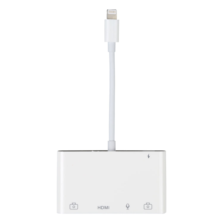 Adaptador Digital AV de Áudio OTG 4 em 1 8 Pinos para Duplo USB + AUX 3.5mm + HDMI