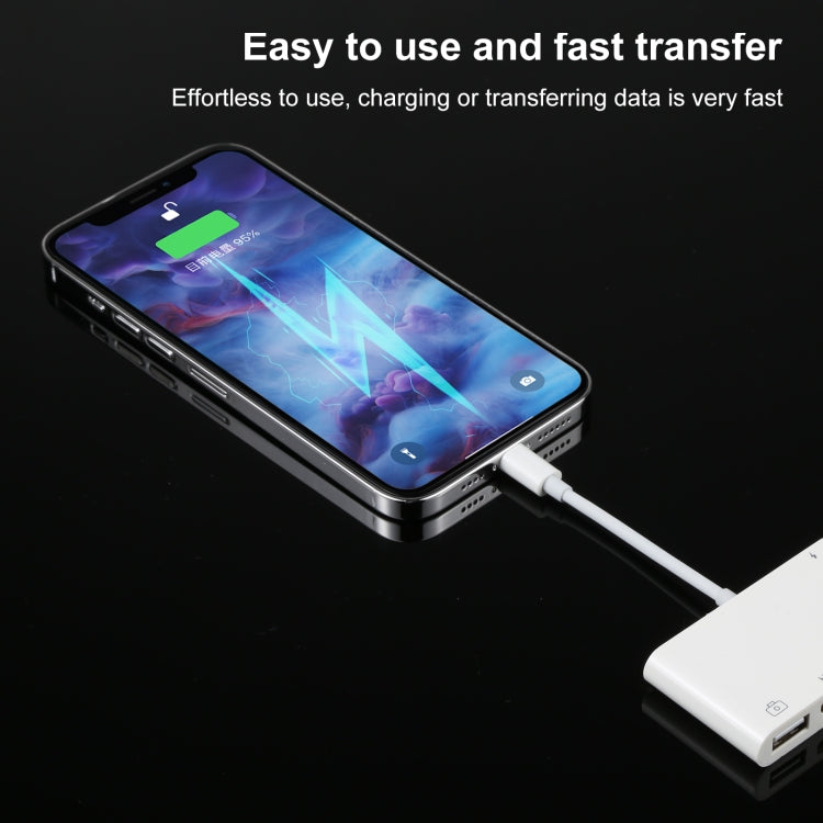 Adaptador Digital AV de Áudio OTG 4 em 1 8 Pinos para Duplo USB + AUX 3.5mm + HDMI