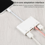 Adaptador Digital AV de Áudio OTG 4 em 1 8 Pinos para Duplo USB + AUX 3.5mm + HDMI