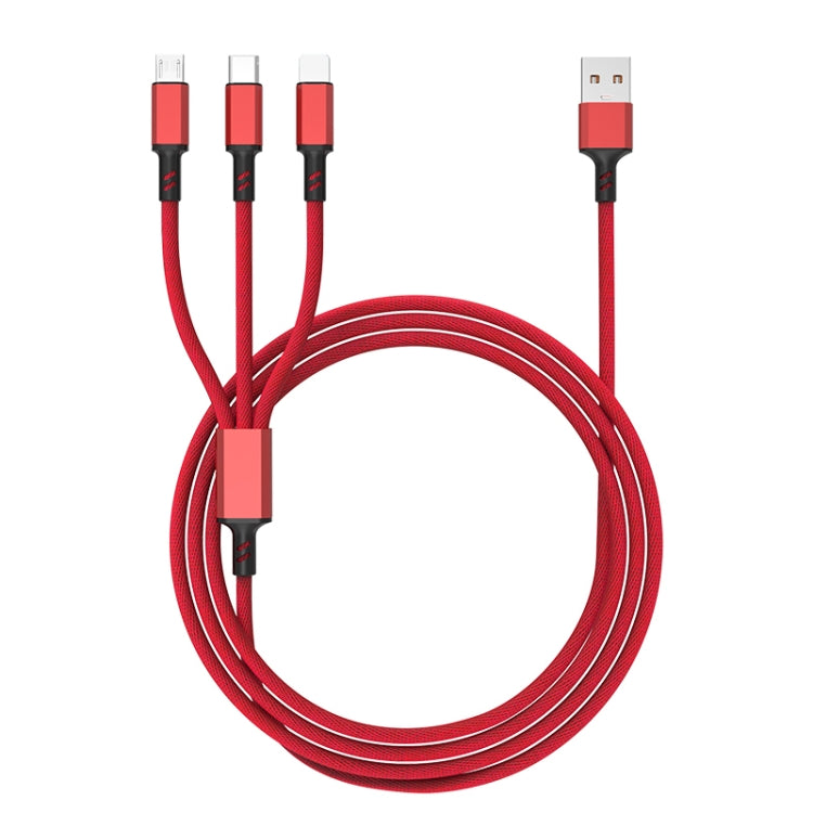 Cabo de Carregamento Rápido Trançado 3A 3 em 1 USB para Tipo-C / 8 Pinos / Micro USB, Comprimento do Cabo: 1,2m, Plugue Branco (Vermelho), Plugue Branco (Preto), Plugue Branco (Azul)