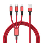Cabo de Carregamento Rápido Trançado 3A 3 em 1 USB para Tipo-C / 8 Pinos / Micro USB, Comprimento do Cabo: 1,2m, Plugue Branco (Vermelho), Plugue Branco (Preto), Plugue Branco (Azul)