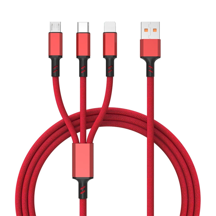 Cabo de Carregamento Rápido Trançado 3A 3 em 1 USB para Tipo-C / 8 Pinos / Micro USB, Comprimento do Cabo: 1,2m, Plugue Branco (Vermelho), Plugue Branco (Preto), Plugue Branco (Azul)