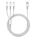 Cabo de Carregamento Rápido 3A 3 em 1 USB para Tipo-C / 8 Pinos / Micro USB, Comprimento do Cabo: 1,2m, Branco