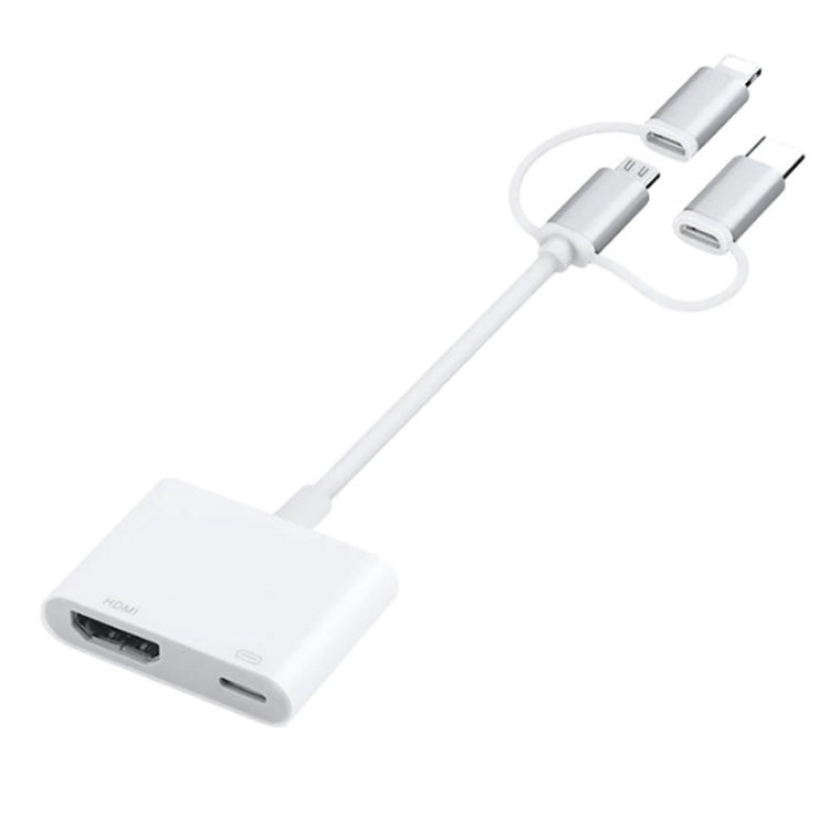Adaptador A18 Pro 3 em 1 8 pinos + Type-C + Micro USB para HDMI + AV digital 8 pinos
