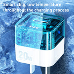 Carregador Transparente WK WP-U149 20W USB+USB-C/Type-C com Porta Dupla, Especificações: Plugue US