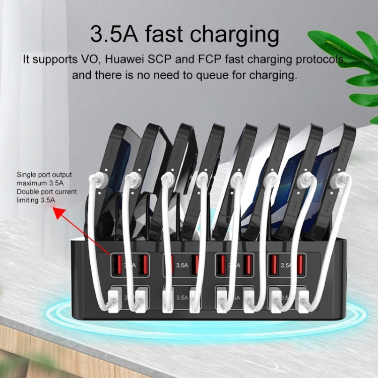 Estação de carregamento inteligente YFY-A55 150W com 16 portas USB e suporte para telemóvel e tablet, ficha US, YFY-A55