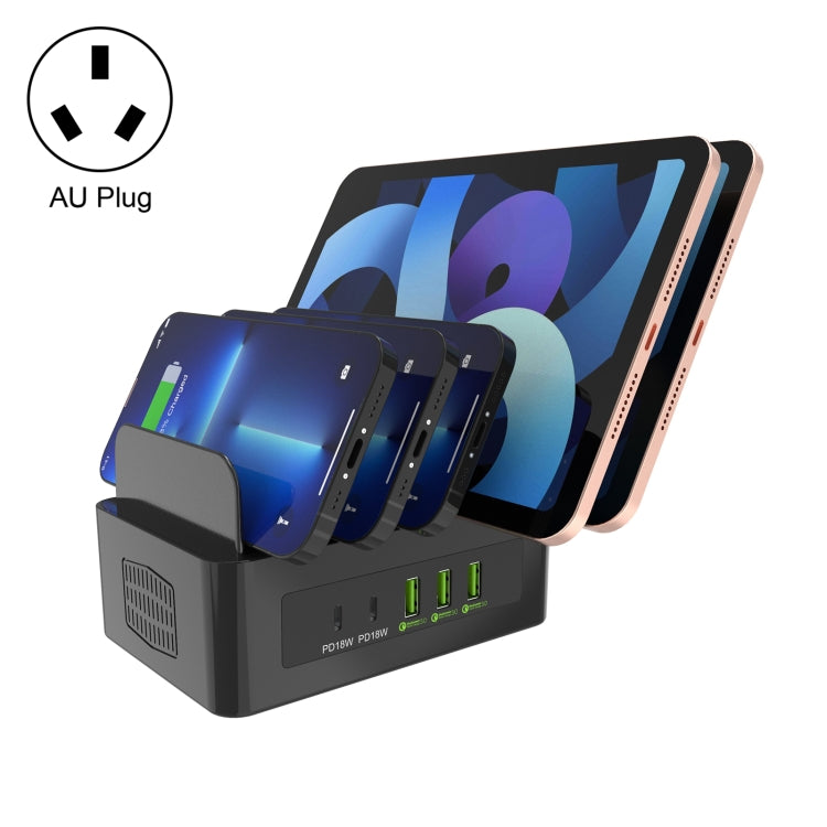 Estação de carregamento inteligente YFY-A54 100W USB + Type-C com 5 portas e suporte para telemóvel e tablet, ficha US, YFY-A54