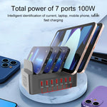 Estação de carregamento inteligente YFY-A54 100W USB + Type-C com 5 portas e suporte para telemóvel e tablet, ficha US, YFY-A54