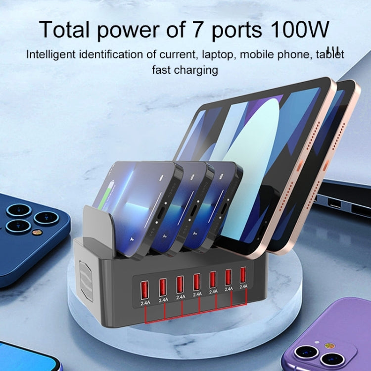 Estação de carregamento inteligente YFY-A54 100W USB + Type-C com 5 portas e suporte para telemóvel e tablet, ficha US, YFY-A54
